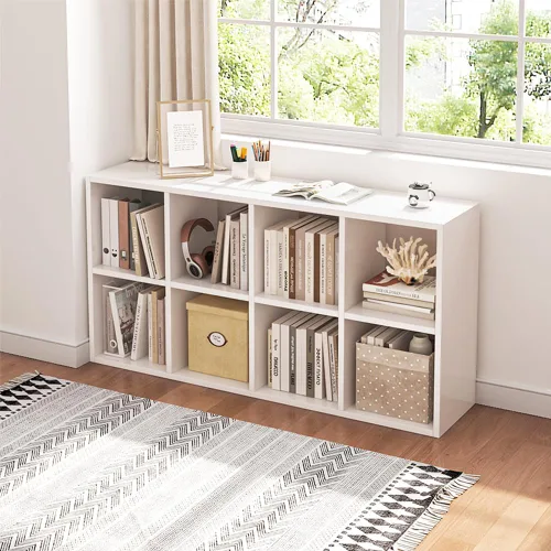 Miniatura 8 de NELYE - Estantería organizadora de 4 cubos con contenedores de almacenamiento de tela, estante abierto de compartimentos simples, roble