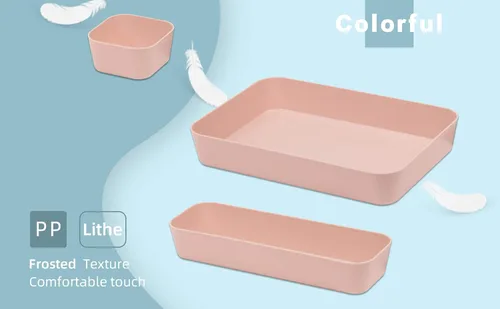 Miniatura 5 de Juego de 12 organizadores de cajones de escritorio de plástico de color rosa para maquillaje, baño, oficina, cocina, cajón, caja de almacenamiento