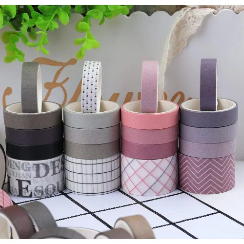 Miniatura 2 de Basic Collection - Juego de 100 rollos de cinta adhesiva de color sólido de 0.39/0.98 pulgadas de ancho, cinta adhesiva para decoración de arte