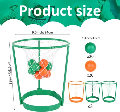 Miniatura 2 de Hooqict Paquete de 3 piezas de juego de fiesta de baloncesto para niños y adultos, juego de diadema ajustable con 40 bolas para fiesta de carnaval