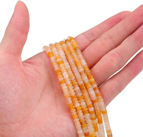 Miniatura 2 de BEADIA Cuentas Espaciadoras de Jade Amarillo Natural en Forma de Tapa, Cuentas Semipreciosas Sueltas para Hacer Joyas con Encuadernación, 4mmx2mm