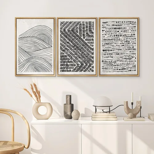 Miniatura 327 de SIGNWIN Lienzo enmarcado para pared, arte con pinceladas de flujo neutro en tonos beige abstractos, ilustraciones, arte moderno, decorativo