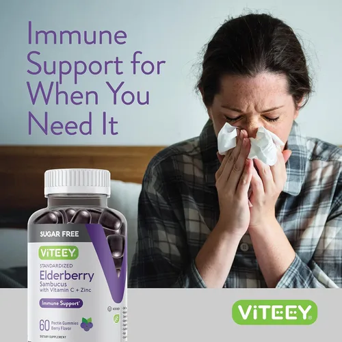 Miniatura 6 de VITEEY Sambucus - Gomitas de saúco para adultos y adolescentes + zinc y vitamina C, sin azúcar, suplemento de hierbas para apoyo inmunológico
