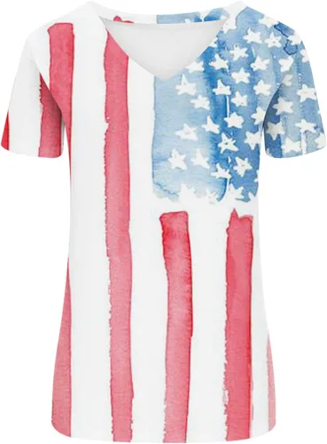 Miniatura 5 de Ceboyel Camiseta de manga corta con la bandera estadounidense para mujer, estilo casual, cuello en V, blusas de verano, camisetas patrióticas