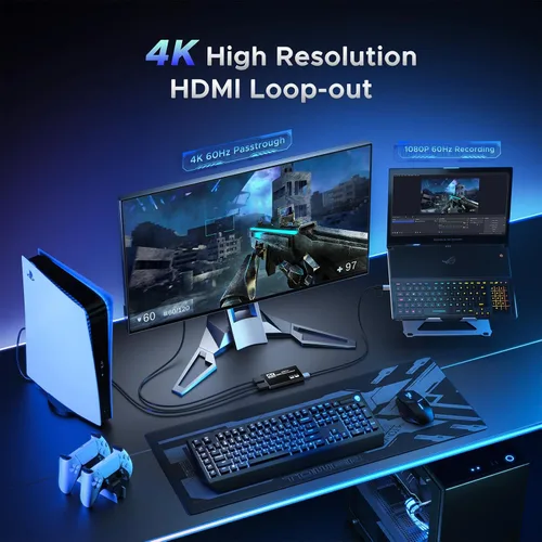 Miniatura 9 de XIIXMASK Tarjeta de captura de video, tarjeta de captura de audio y video, tarjeta de captura USB 3.0 4K HDMI Loop-Out, 1080P 60FPS/2K 30FPS captura