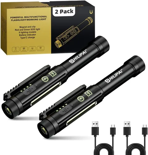 Miniatura 10 de Linterna, luz de trabajo recargable de 600 lúmenes, luz LED COB con clip magnético, linterna de bolsillo de 8 modos para enfermera, emergencia, EDC