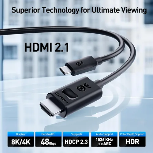 Miniatura 2 de Cable Matters Cable USB C a HDMI 2.1 unidireccional de 3 pies, compatible con 4K @240Hz y 8K a 60Hz, HDR - Thunderbolt 4, Thunderbolt 5, USB 4