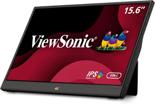 ViewSonic VA1655 Monitor portátil FHD IPS de 15.6 pulgadas 1080p con soporte integrado, USB C de 60 W, mini HDMI, funda protectora y altavoces para