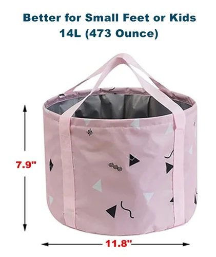 Miniatura 2 de Bolsa plegable de 14L para remojar pies con asas para niñas y mujeres, spa de pedicura portátil para pies, bañera plegable para baño, camping y Rosa