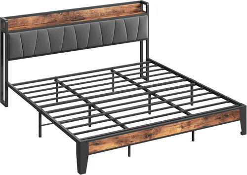 Miniatura 9 de LIKIMIO Base de cama tamaño King, cabecera de almacenamiento con estación de carga, sólida y estable, sin ruido, no necesita somier, fácil montaje