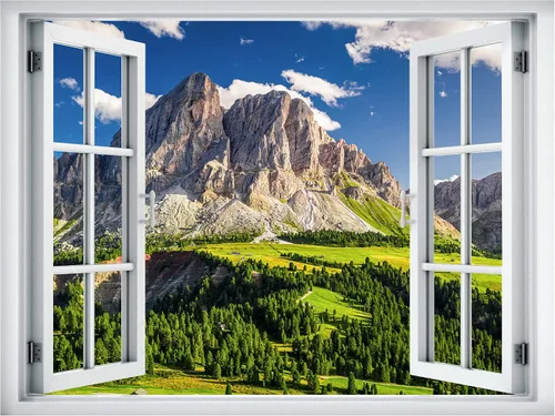 Miniatura 3 de SIGNWIN Adhesivo de pared removible/Mural de pared Vista de ventana Cordillera nublada Bosque Naturaleza Vida silvestre Fotografía Realismo Paisaje
