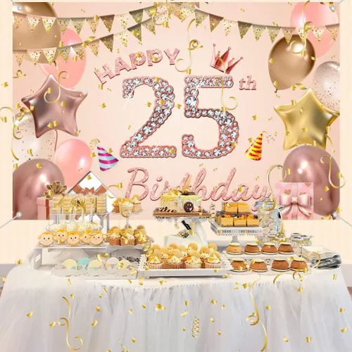 Miniatura 3 de Cartel de tela con texto en inglés "Happy 25th Birthday" para mujer jovencita/mujer de 25 años, cartel de tela para fiesta de cumpleaños de 25 años