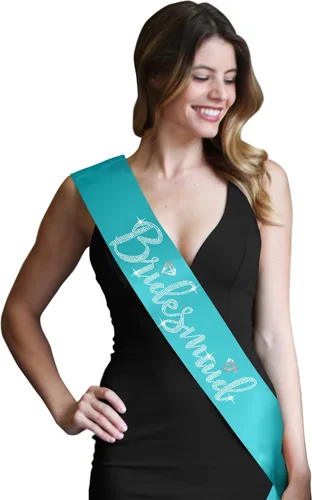 Miniatura 73 de Something Blue Gift for Bride To Be Sash - Banda de satén de grado nupcial - Decoraciones de despedida de soltera azul turquesa, Juego de 2 piezas