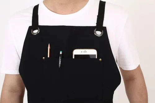 Miniatura 3 de Delantal de trabajo de lona resistente, bolsillos de herramientas, correas traseras ajustables (negro)