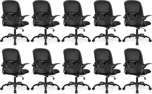 Miniatura 13 de Primy Silla de Oficina Ergonómica Silla de Escritorio con Reposabrazos Abatibles Silla Giratoria de Escritorio de Malla Transpirable para Caqui