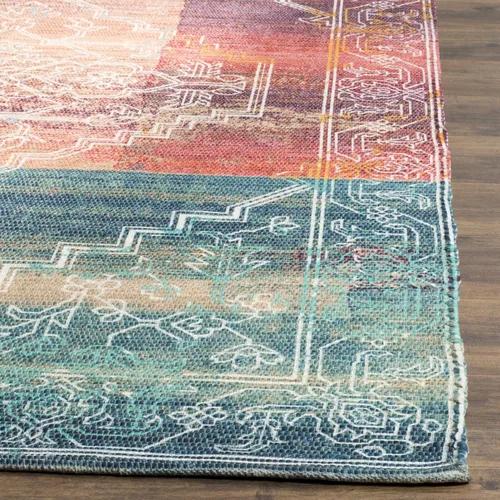 Miniatura 4 de SAFAVIEH Saffron Collection - Alfombra de pasillo de 2 pies 3 pulgadas x 8 pies, coral y aguamarina, hecha a mano de algodón desgastado bohemio