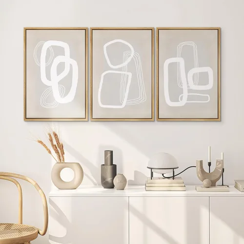 Miniatura 671 de SIGNWIN Lienzo enmarcado para pared, arte con pinceladas de flujo neutro en tonos beige abstractos, ilustraciones, arte moderno, decorativo