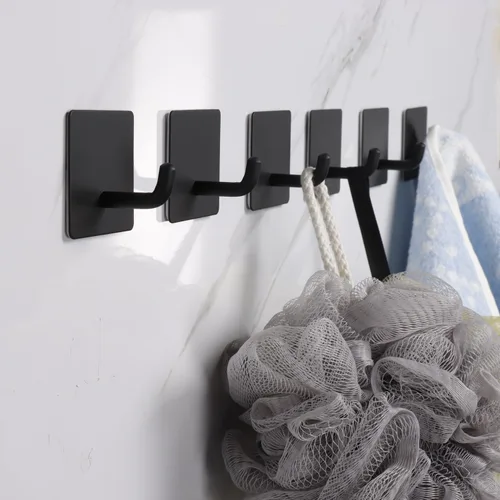 Miniatura 2 de Ganchos para Toallas de Baño - Paquete de 6 Ganchos Autoadhesivos Fuertes para Abrigos/Ropa, Ganchos Adhesivos Sin Perforación, Gancho de Pared
