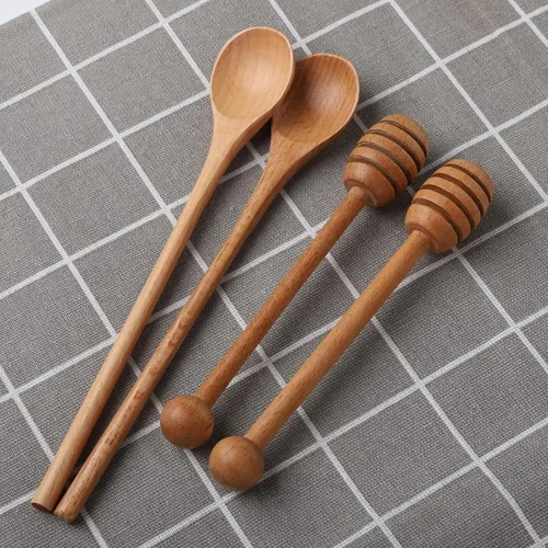 Miniatura 2 de 2 palitos de miel de 6 pulgadas, 2 cucharas agitadoras de café de mango largo de 7.87 pulgadas, cucharas agitadoras de madera de haya, cucharas