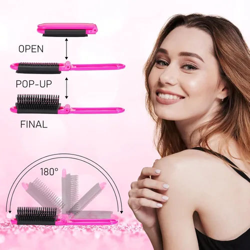 Miniatura 2 de Chunful 30 cepillos plegables para el cabello con espejo, cepillo de viaje para mujeres y hombres, tamaño mini de bolsillo portátil, cepillo pequeño