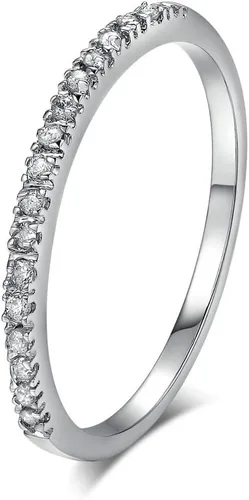 Miniatura 52 de Narica Anillo de 21 piedras chapadas en plata, apilables, corte redondo, zafiro azul, circonita cúbica, relleno de circonita cúbica, halo