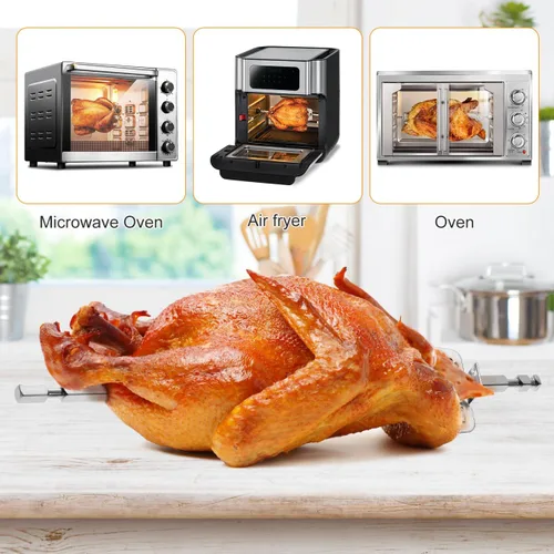 Miniatura 7 de DOITOOL Freidora de aire de acero inoxidable de 9.84 pulgadas, tenedor asador, parrilla de pollo asado universal, barra de asador para barbacoa