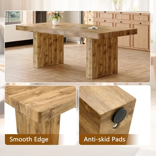 Miniatura 4 de gopop Rustic Modern 79" Rectangular Dining Table, Solid Wood Farmhouse Kitchen Table with Sturdy Legs, Wooden Dining Room Table for 6–10 People