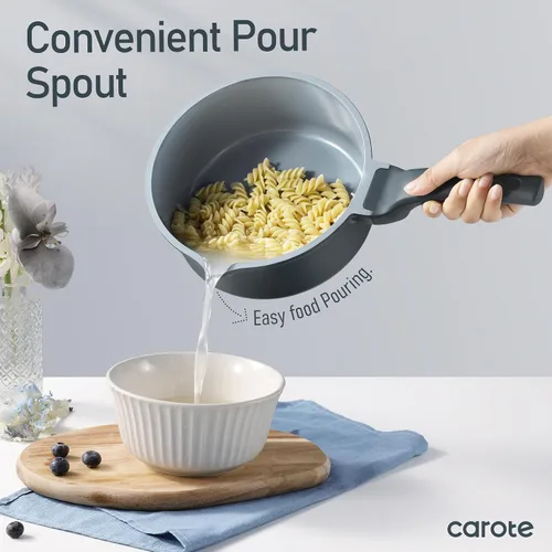 Miniatura 7 de CAROTE Juego de 14 piezas de utensilios de cocina de cerámica, juego de ollas y sartenes antiadherentes con revestimiento cerámico, juegos de cocina