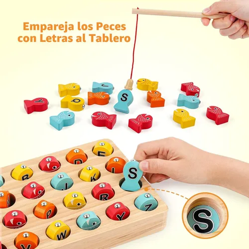 Miniatura 3 de Coogam Juego de Pesca Magnética de Madera, Juguete de Habilidad Motora Fina, Rompecabezas de Clasificación de Colores del Alfabeto ABC, Jugueto