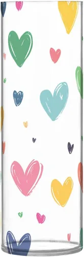 Florero cilíndrico de plástico de corazones coloridos de 11.8 x 3.9 pulgadas, portavelas flotante decorativo para huracán, moderno, interior,
