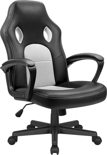 Silla ejecutiva de piel para oficina, sala de conferencias o videojuegos con respaldo alto, ergonómica, ajustable., Blanco