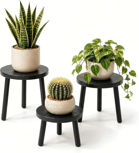 Delma Wood Plant Stands Indoor, 3-Pack Single Plant Stand for 7-10 Inch Pots, Mid-Century Modern Plant Stool, Tall Plant Stand for Large Plants for