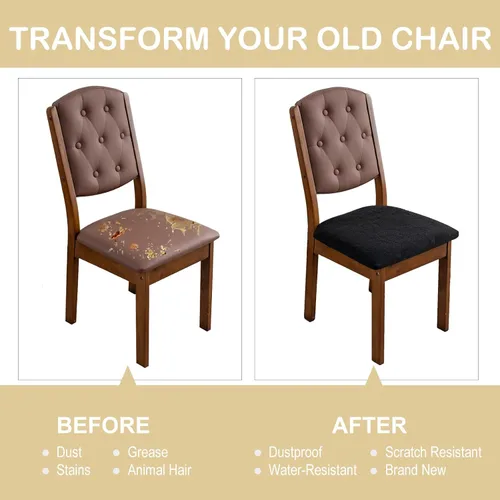 Miniatura 6 de Funda de asiento impermeable para silla de comedor, fundas de asiento lavables para sillas de cocina (negro, 4 piezas)