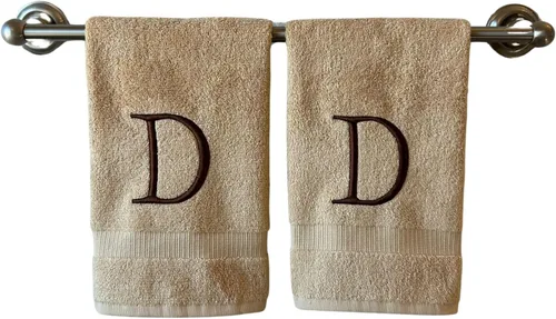 Miniatura 175 de Toalla de mano con inicial beige para baño, toalla bordada decorativa de calidad de hotel de lujo con monograma para tocador, spa, certificado