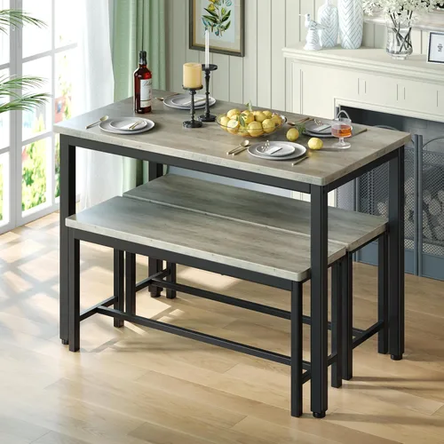 Miniatura 4 de Tatub Juego de mesa de comedor para 4, juego de mesa de cocina de 3 piezas con 2 bancos, juego de comedor que ahorra espacio para rincón de desayuno