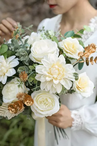 Miniatura 6 de YYHUAWU Caja Combo de Flores Artificiales Juego de Flores de Color Degradado con Hojas y Tallos para Ramos de Boda DIY Centros de Mesa Baby Shower