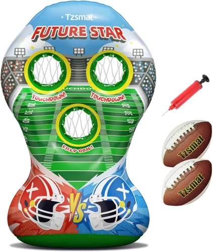 Juego de lanzamiento de portería de fútbol inflable de 52" para niños - Gran juego de fiesta para interiores y exteriores y juguetes de fútbol con 2
