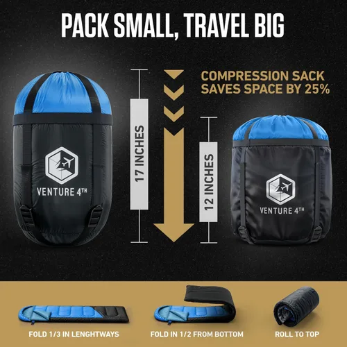 Miniatura 6 de VENTURE 4TH Saco de dormir para mochileros – XXL, tamaños dobles e individuales – Saco de dormir ligero para clima cálido y frío para adultos, niños