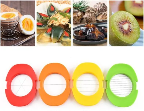 Miniatura 7 de Hemoton Cortador de huevos de acero inoxidable 4 en 1, cortador de huevos de fresa, resistente y resistente, cortador de frutas y fresas