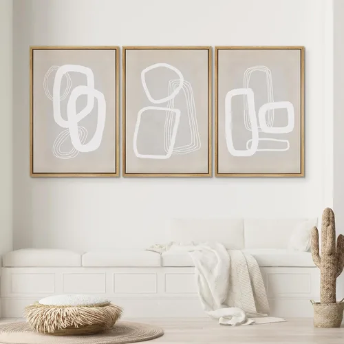 Miniatura 670 de SIGNWIN Lienzo enmarcado para pared, arte con pinceladas de flujo neutro en tonos beige abstractos, ilustraciones, arte moderno, decorativo