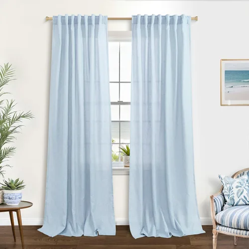 Miniatura 102 de KOUFALL Cortinas de lino azul marino de 84 pulgadas de largo, cortinas transparentes azul oscuro para sala de estar y dormitorio, medianoche