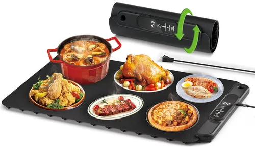 Bandeja eléctrica para calentar alimentos: almohadilla térmica de silicona YTLAD con 6 niveles de temperatura ajustable y temporizador de 5 horas y
