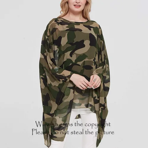Miniatura 4 de Wiiiwish Poncho de gasa transparente para mujer, suelto, liso, largo, murciélago, caftán, túnica