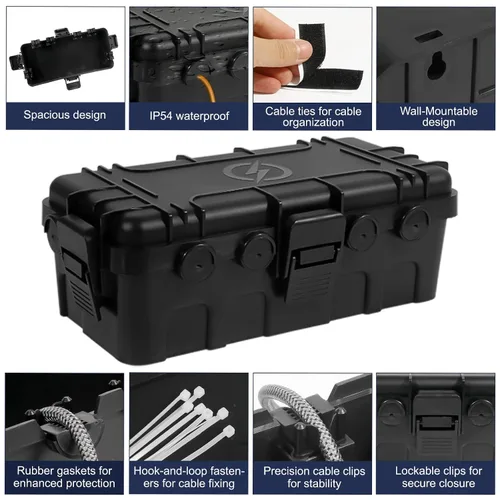 Miniatura 6 de Caja eléctrica mediana para exteriores (11.6 x 5.2 x 4.1 pulgadas), cubierta de cable de extensión impermeable IP54 con entrada de 6 cables, caja