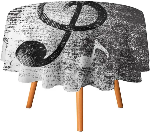Miniatura 10 de Mantel redondo de cocina con notas musicales retro, estilo rústico y occidental, con estampado de teclas de piano y teclas, mantel redondo