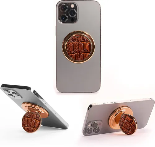 Miniatura 10 de HANDL O MagSafe - Agarre y soporte de cuero negro para teléfono, agarre magnético extraíble, soporte retráctil para dedos POPL Tap-to-Share Contact