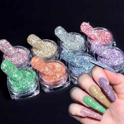 Juego de polvo reflectante con purpurina, 8 colores de diamantes, polvo brillante, azúcar, pigmento de inmersión de uñas, suministros de uñas para