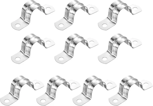 Miniatura 14 de uxcell 6 correas rígidas de tubo, 4.331 in (4.33 pulgadas) 201 de acero inoxidable 201 con 2 agujeros en forma de U, abrazaderas de tubo para fijar