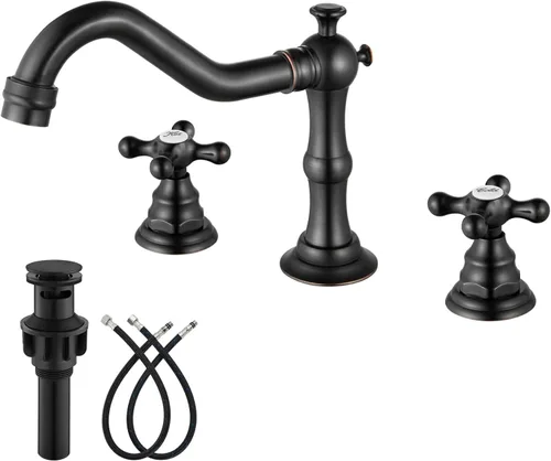 Miniatura 23 de gotonovo Grifo de baño de 3 agujeros y 8 pulgadas, grifo de lavabo de baño extendido, 2 asas cruzadas, grifo mezclador de tocador vintage con Latón