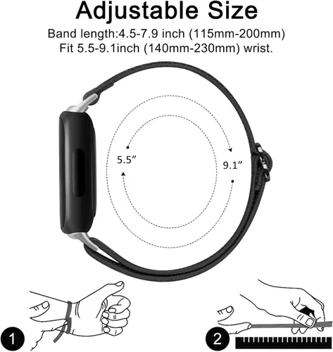 Miniatura 5 de Vancle Correas elásticas para Fitbit Inspire 3 para mujeres, bandas ajustables y transpirables de nylon elástico compatibles con Fitbit Inspire 3